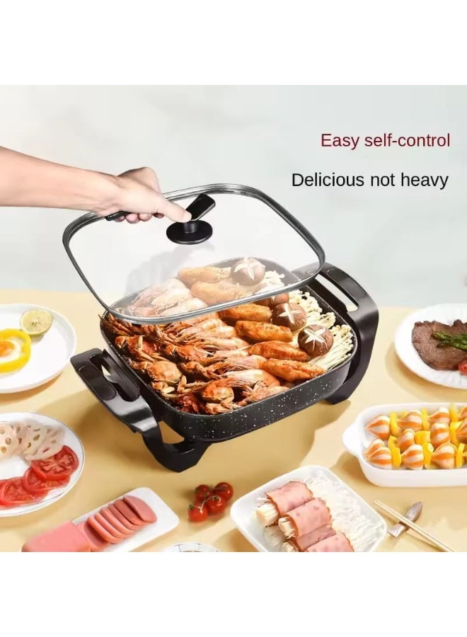 مقلاة كهربائية متعددة الاستخدامات 1500 واط، 8 في 1، مقلاة كهربائية متعددة الوظائف بغطاء زجاجي بفتحة تهوية للبخار وسطح غير لاصق سهل التنظيف، إعداد حرارة قابل للتعديل - Image 3